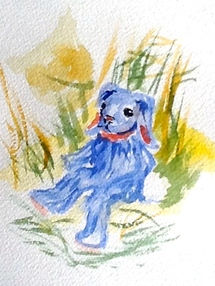 Picture of a blue stuffed rabbit