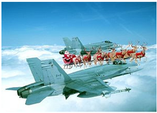 Picture: santa's sleigh in the sky flanked by two fighter jets