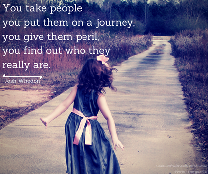 Picture: Little girl walking down long road. Quote from Josh Whedon 