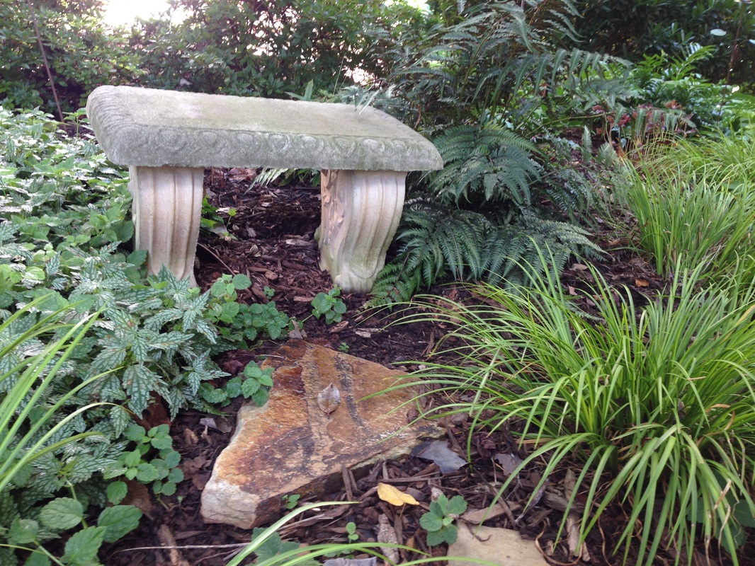 Picture: stone bench in shady glade: Shady nook to rest and contemplate.