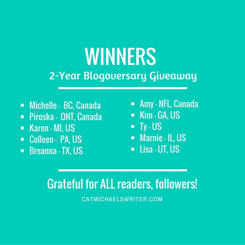 2-Yr. Blogoversary Winners - catmichaelswriter.com
